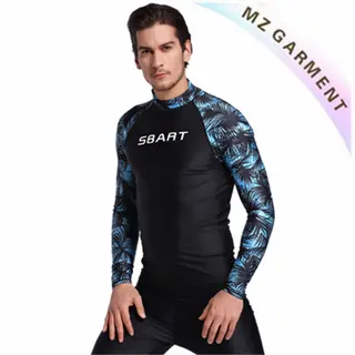 Mens Rash Guard Long Sleeve, UPF 50+, 80% Nylon, 20% Spandex